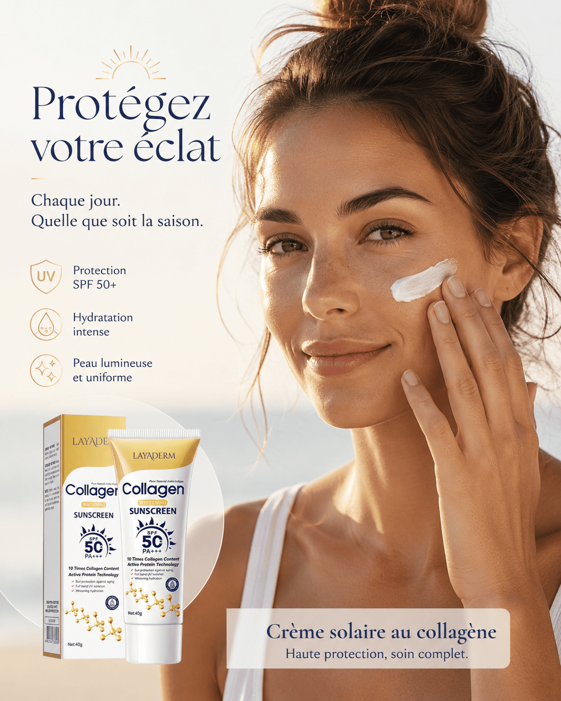 Crème solaire collagène SPF 50+